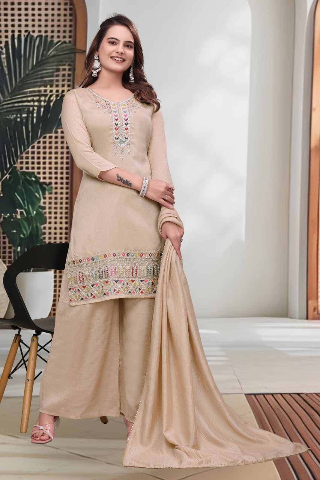 Women Ethnic Motifs Embroidered Regular Thread Work Kurta with Palazzos & With Dupatta