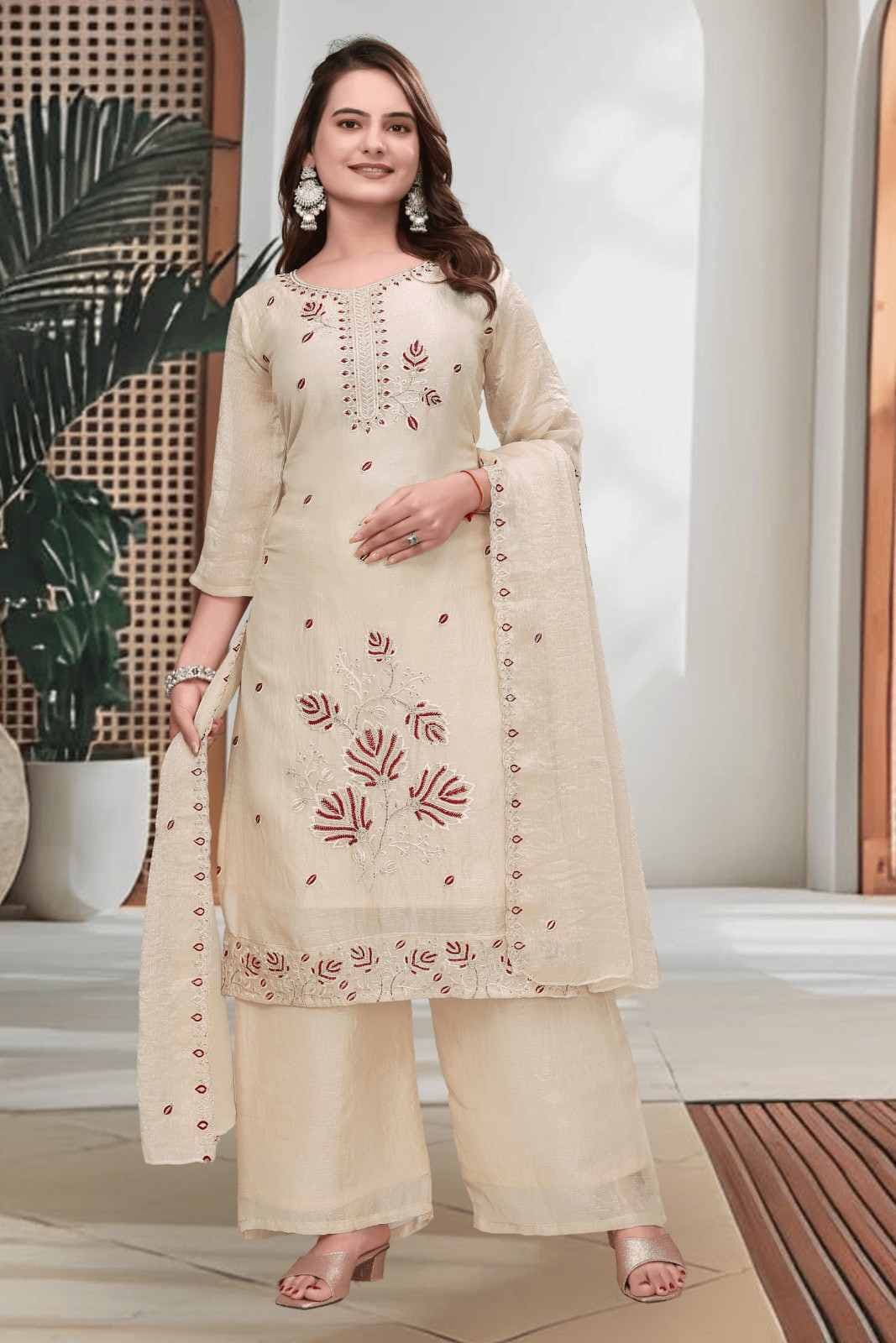 Women Ethnic Motifs Embroidered Regular Thread Work Kurta with Palazzos and With Dupatta